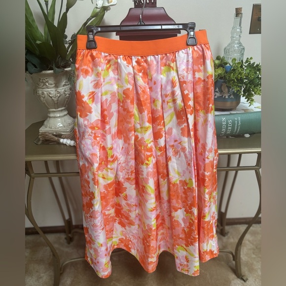 JOAN RIVERS RED CARPET COLLECTION ORANGE FLORAL PLEATED FULL CIRCLE SKIRT SZ S-M - Picture 7 of 9